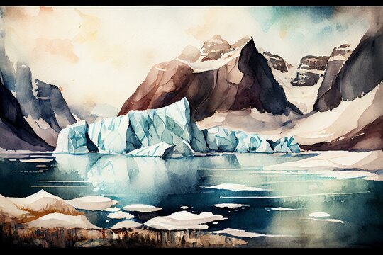 Glaciers, watercolour style generative AI