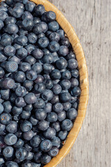 Organic forest blueberry, close up, top view.