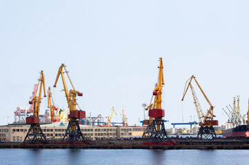 Fototapeta na wymiar Cranes in port of Odesa, Ukraine