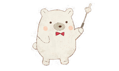 指差し棒を右向きに持つクマ(png)