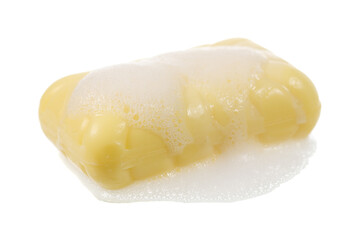 Wet soap with foam isolated on white