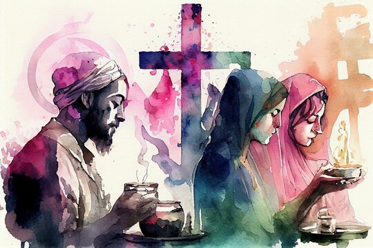 Religious Harmony, watercolor style generative AI