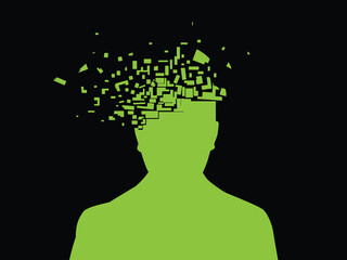 Digital profile concept of anonymous man silhouette shattering in the black background