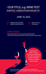 Banner or flyer with a bottle of wine and a glass of wine. Add your own text.