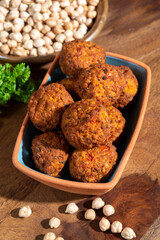 Cooking of healthy vegetarian food, tasty chick pea falafels