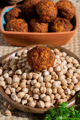 Cooking of healthy vegetarian food, tasty chick pea falafels