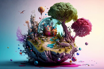 magic imaginary world full of color and happiness