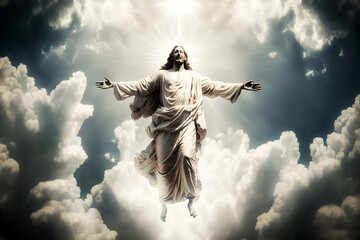 the resurrected Jesus Christ ascending to heaven