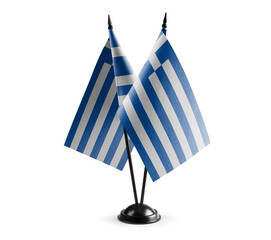 Small national flags of the Greece on a white background