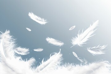 White feathers floating in the air. AI generated, human enhanced.