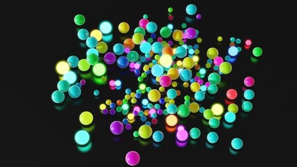 multicolored spheres fall on the plane. Balls light up and go out like a New Year's garland. Holiday postmodern simulation like nft style art object - Powered by Adobe