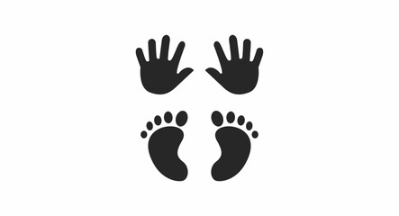 Vector illustration of black baby foot print icon isolated on white background.