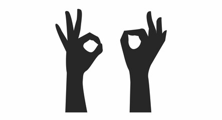 Ok hand sign. Black and white vector illustration isolated on white background.