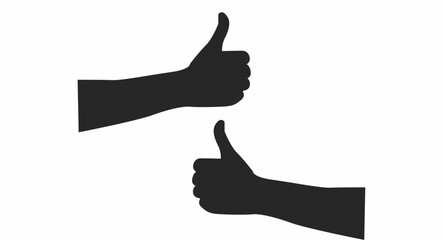 Two hands with thumbs up. Black and white vector illustration isolated on white background.