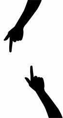 Silhouette of a hand pointing at something on a white background
