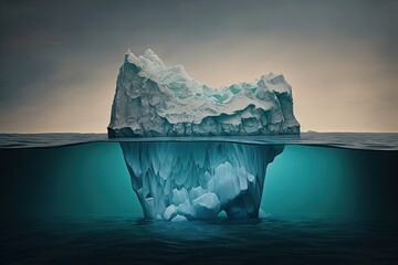 Iceberg illustration inside the ocean, deep web concept. Generative AI