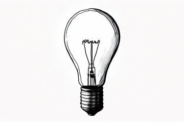 Light bulb sketch, white background, ideas and creativity concept. Generative AI