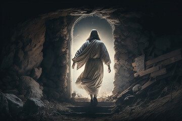 Christ Rose From The Grave, Jesus coming out of the tomb, Romans 6.9 We know that Christ, being raised from the dead, will never die again; death no longer has dominion over him. 