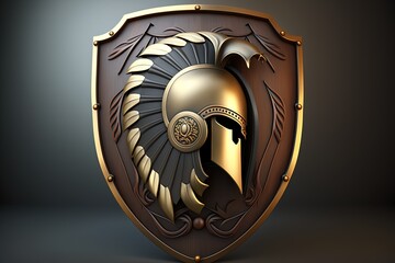 Spartan shield illustration, white background. Generative AI