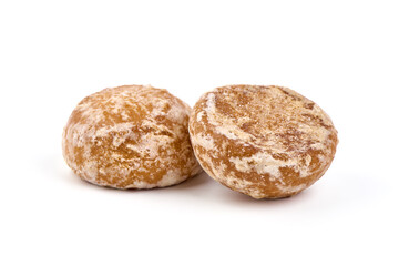 Classic gingerbread cookies isolated on white background.