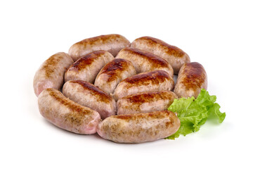 Grilled Munich Veal Sausages, isolated on white background.
