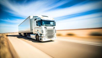 White european truck run fast for delivering, illustration ai generative