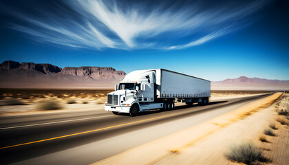Obraz na płótnie Canvas White new truck run fast for delivering, illustration ai generative