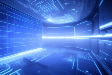 Futuristic blue neon background of the future..Generative AI.