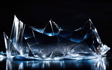 Obraz premium Cracked ice, sharp damaged glass shot in a photo studio. Generative AI.