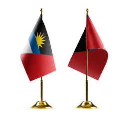 Small national flags of the Antigua and Barbuda on a white background