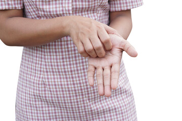 Asian woman having an itchy hand