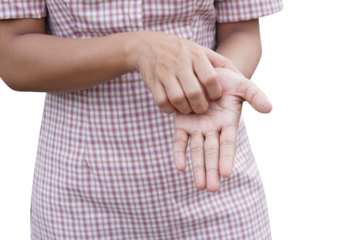 Asian woman having an itchy hand