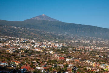 View on the landscape and cityscape of the La Orotava historic town which sits in a beautiful valley of banana plantations.