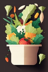 Obraz premium Flat design minimal illustration of vegetable bowl. Healthy eating and veganism concept. Generative AI illustration