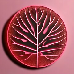 Neon pink leaf isolated on circular white