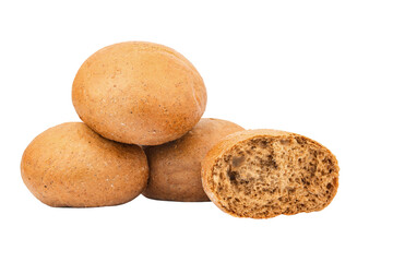 Fototapeta na wymiar fresh grain buns with bran, isolated on a white background