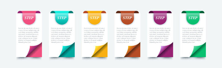 Business infographic process paper sheet with 6 steps square template design options Vector illustration