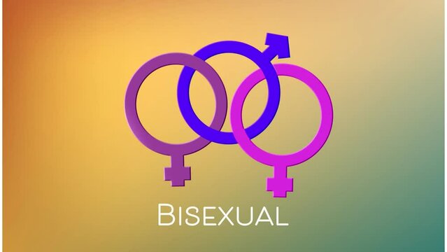 Animation of moving blue and pink bisexual symbol and text on green background