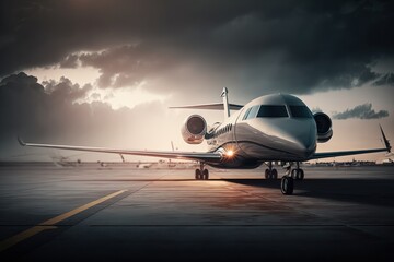 Luxury private jet on airport runway (Generative AI) - obrazy, fototapety, plakaty