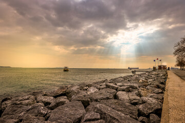 sunset over the sea in Istanbul.