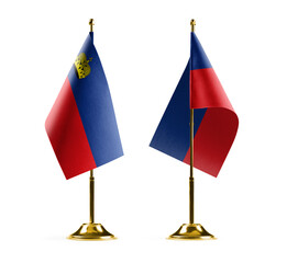 Small national flags of the Liechtenstein on a white background