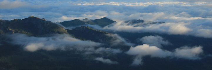 Beautiful landscape in Central Switzerland seen from Mount Brienzer Rothorn.