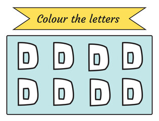 alphabet letters D. Printable worksheet for children's textbooks. Developing skills in coloring. Vector for the baby book. Back to school