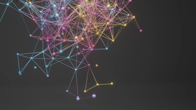 Playful and dynamic plexus Network animation connected dots to lines in a seamless loop motion against a dark background