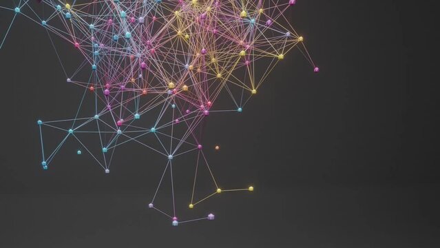 Futuristic coloured shape that connect using Plexus animation. Business, medical background. 