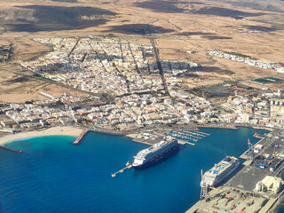 Puerto del Rosario city and port, aerial view, Fuerteventura island, Canary Islands, Spain