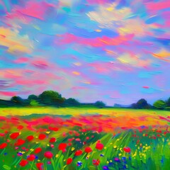 A Wildflower Meadow Painting. Generative Ai
