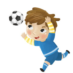 cartoon scene with kid playing running sport ball soccer football - illustration for children