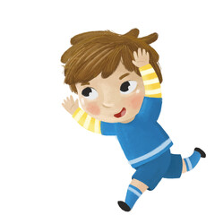 cartoon scene with kid playing running sport ball soccer football - illustration for children