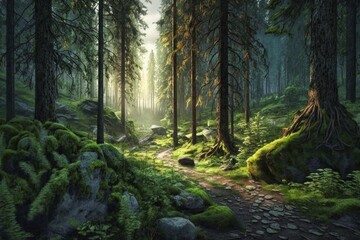 Fototapeta premium Waldpfad Generative AI